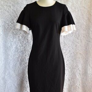 NWOT Tommy Hilfiger Black and White Ruffle Sleeve Sheath Dress - Size 4
